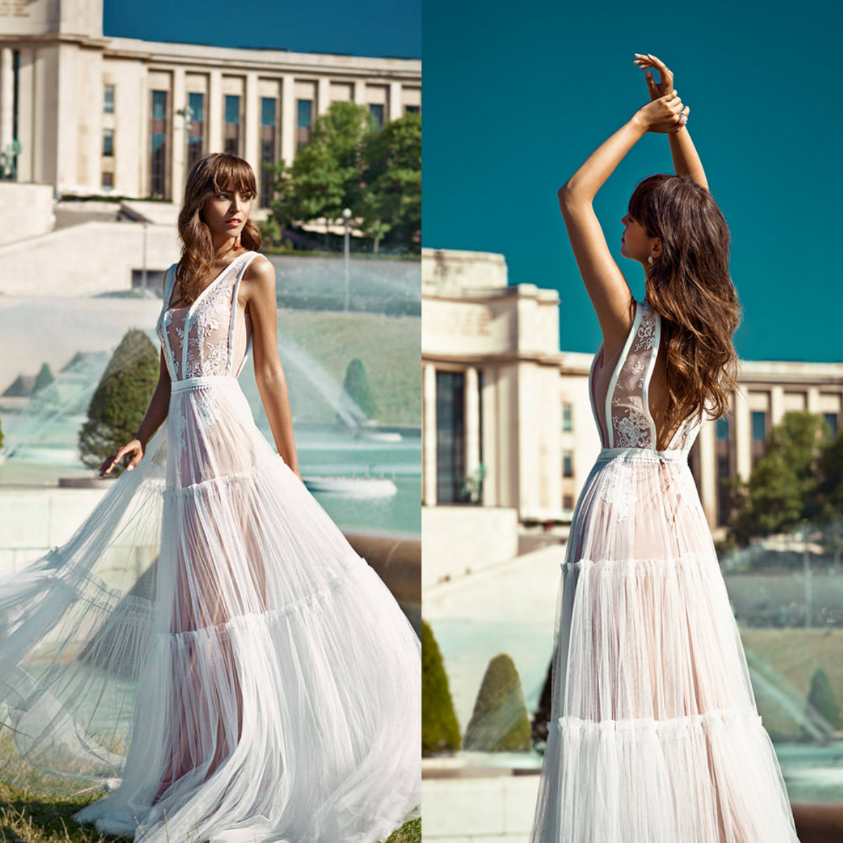 

2021 Fashion Wedding Dresses V Neck Lace Appliques Beach Bridal Gowns Custom Made Sexy Backless Sweep Train A-Line Wedding Dress, Same as image
