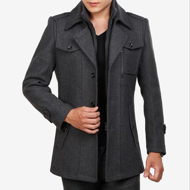 

2020 Men's Winter Long Coat Fleece Jacket Men Wool Coat With Pockets Cashmere Stand Collar gray black large size 4XL