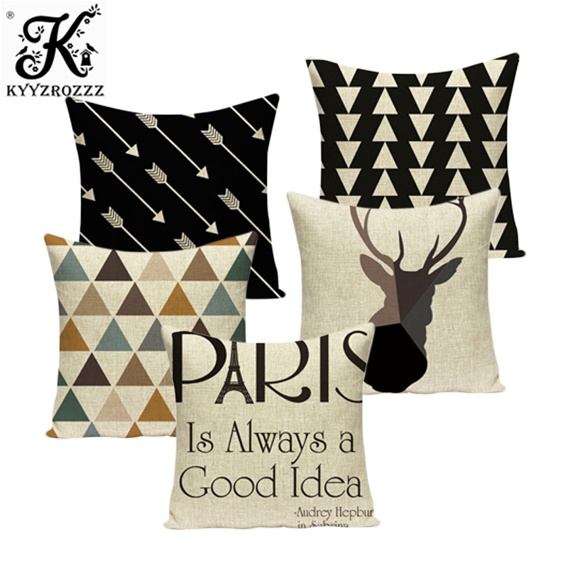 

Modern Nordic Deer Cushion Cover Linen Scandinavian Elk Throw Lumbar Pillow Case Black Triangles Square Chair Car Seat Decor, 13