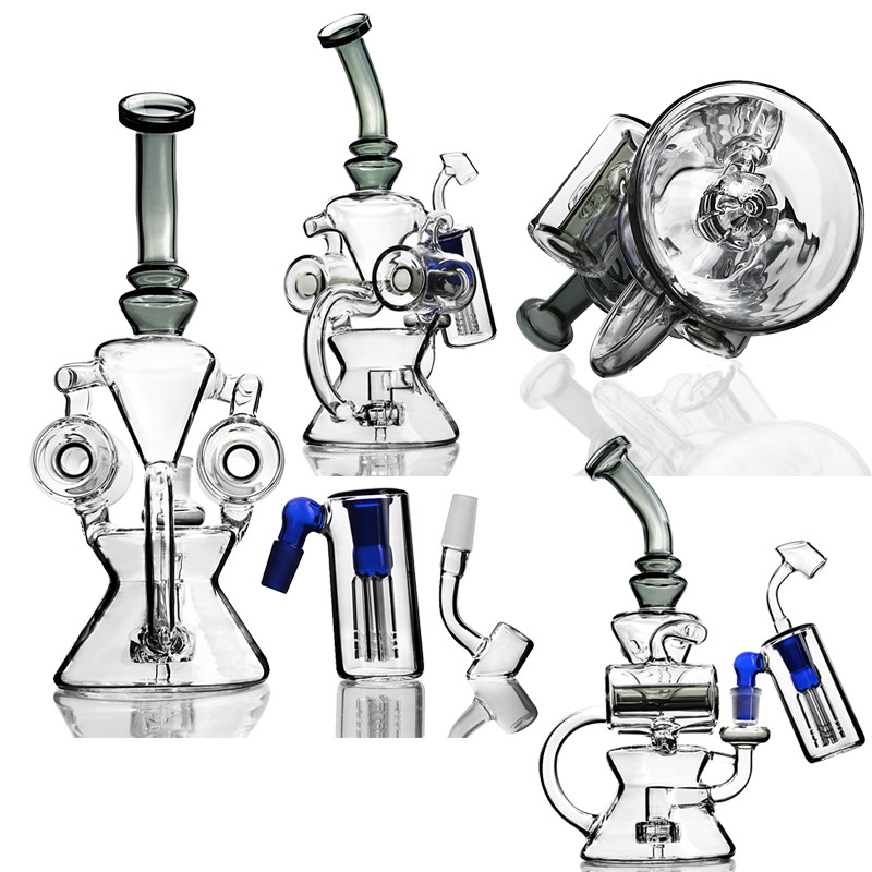 

Grey Bent Neck Glass Bongs Beaker Bong Base Dab Rig with 14mm Joint Banger Glass Bong with Ash Catcher
