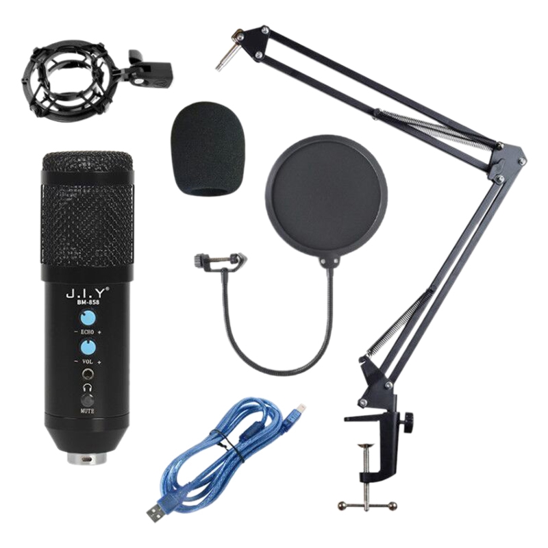 

BM858 Microphone Kit USB Computer Condenser Microphone with Adjustable Arm Stand Mount for YouTube