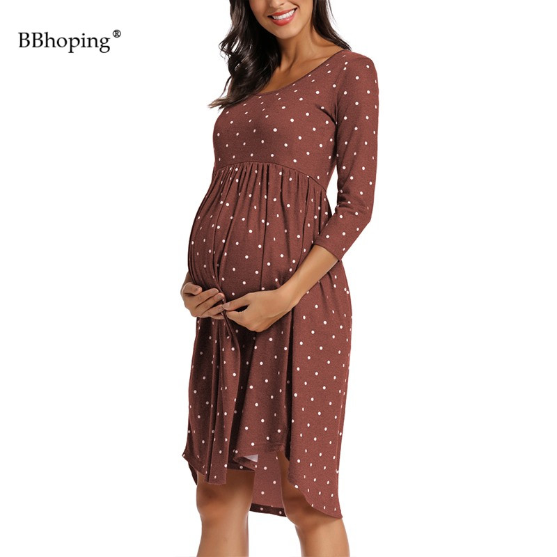 

Women's Casual Maternity Dresses 3/4 Sleeve Knee Length Pregnancy Clothes O Neck Polka Dot Floral Print Dress For Baby Shower, Pic