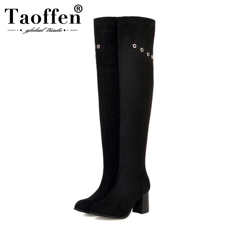 

Taoffen Plus Size 32-45 Over The Knee Ladies Boots Thigh High Sexy Slim Shoes Rough High Heel Winter Warm Footwear, Black