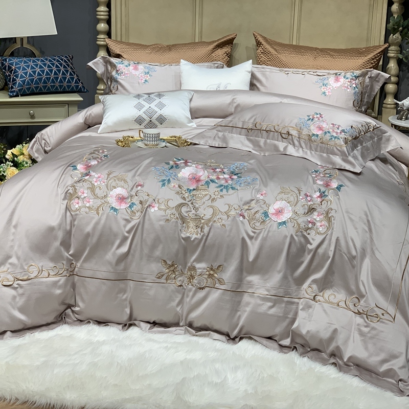 

Classic embroidery flowers comforter cover set 1000TC Egyptian cotton queen king size /7pcs bedding set 4bed sheet pillowcase, Style 2