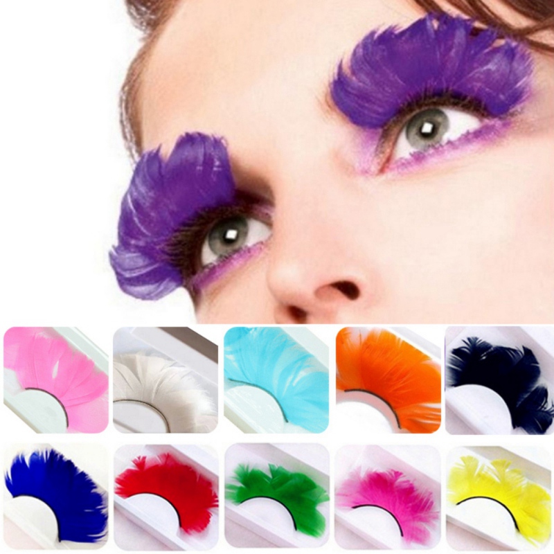 

11 Colorful 3D Natural Long Exaggeration Stage False Eye Lashes 1 Pair Feather Party Face Makeup Eyelashes Maquiagem d1