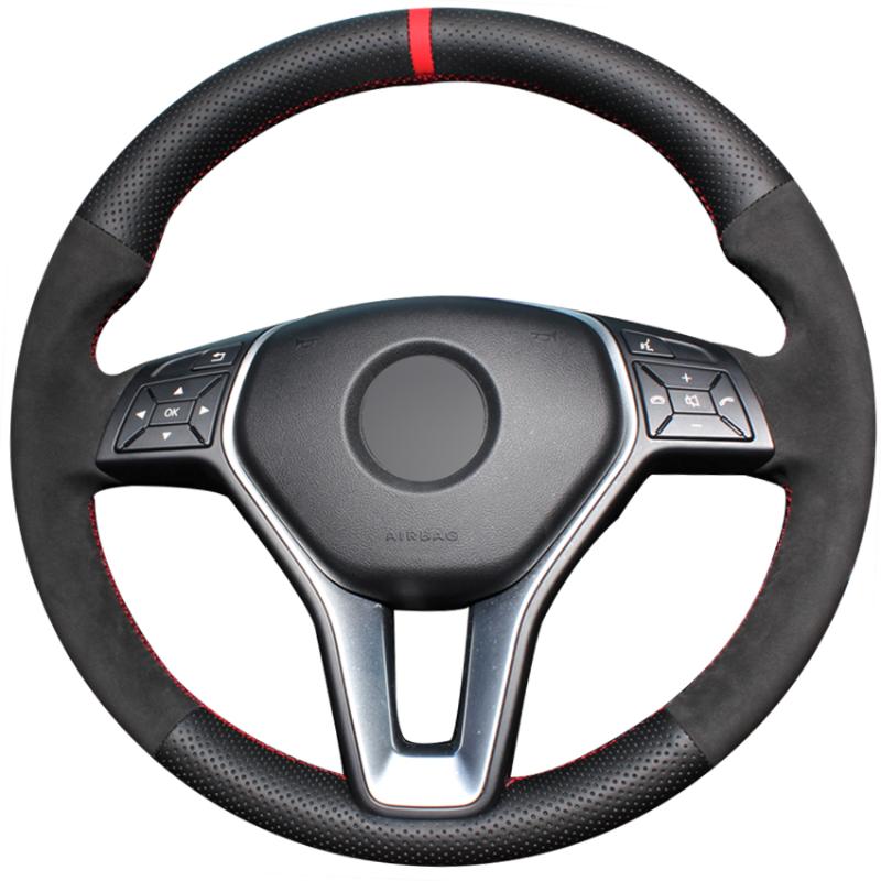 

Hand-stitched Black Suede Genuine Leather Anti-slip Comfortable Car Steering Wheel Cover for A-Class 2013-2020