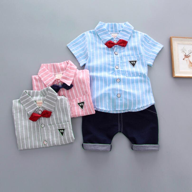 

2019 Fashion Children's clothing sets baby boy clothes suit set Kids set for summer cotton boy striped shirts+denim shorts, Blue