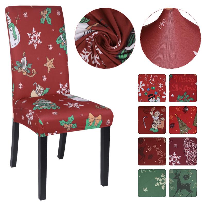 

Spandex Printed Chair Cover Elastic Dining Chair Slipcover Seat Protector Stretch Removable Covers Christmas Gifs