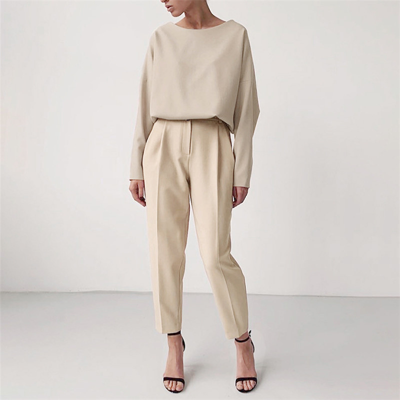 Pencil Pants OL Business Pant Casual High Waist Khaki Women Summer Brown Ladies Office Trousers Zipper Pocket-image-573971686