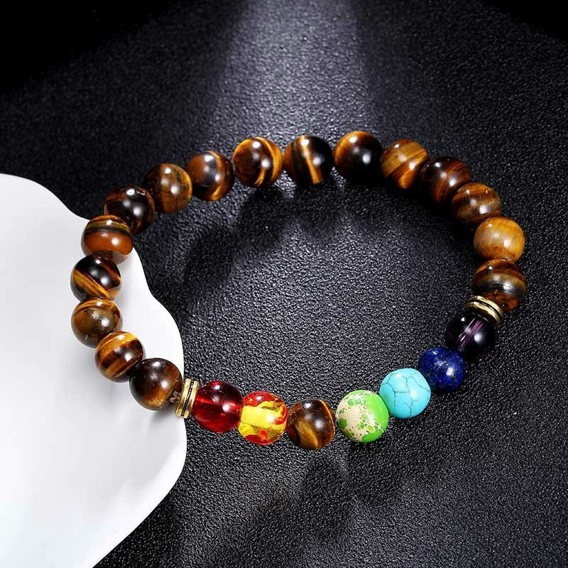 Natural Stone Tiger Eye 7 Chakra Bracelets Bangles Yoga Balance Beads Buddha Prayer Elastic Bracelet Men Women Jewelry Gift-image-575407083
