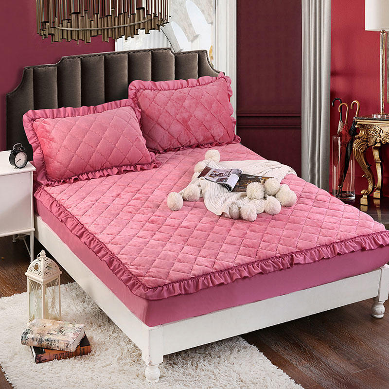 

Flannel Mattress Cover Fitted Protector for Bed Solid Color Luxury Quilted with Elastic Band Coral Fleece Thick Soft Pad
