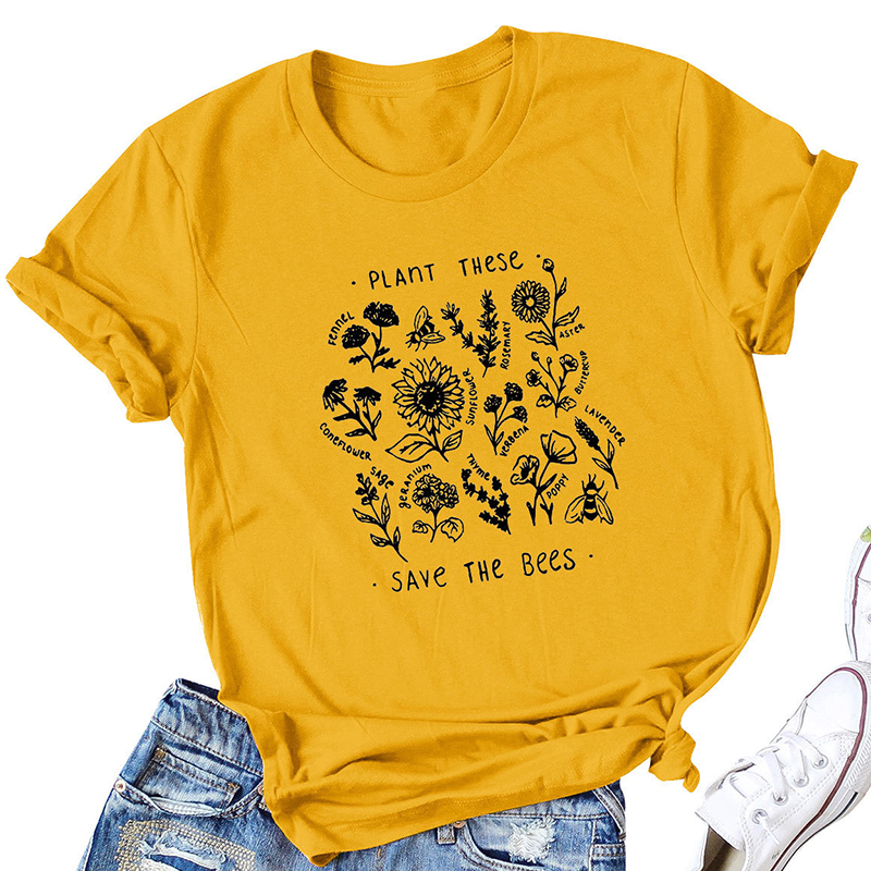 

Yellow T-shirt Women 2020 Korean Style Clothes Women Loose Short-Sleeve tshirt Bee printed graphic t shirts Tops tee shirt femme, Black
