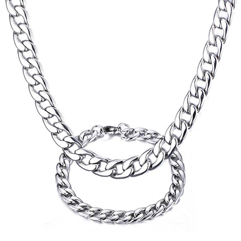 

Mens Jewelry Silver Tone Stainless Steel 8mm Figaro Chain Link Necklace Bracelet Set 18"-30, 20in plus 8.66in