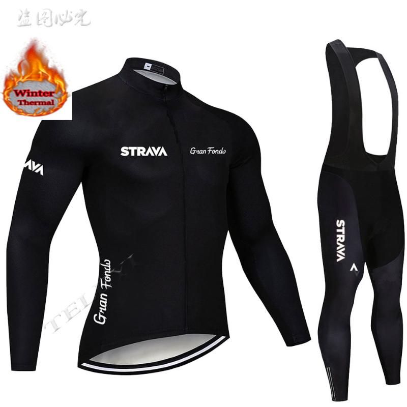 

Racing Sets STRAVA Cycling Jersey Mens 2021 Pro Team Winter Thermal Fleece Long Sleeve Set MTB Bicycle Clothing Maillot Ropa Ciclismo Hombre