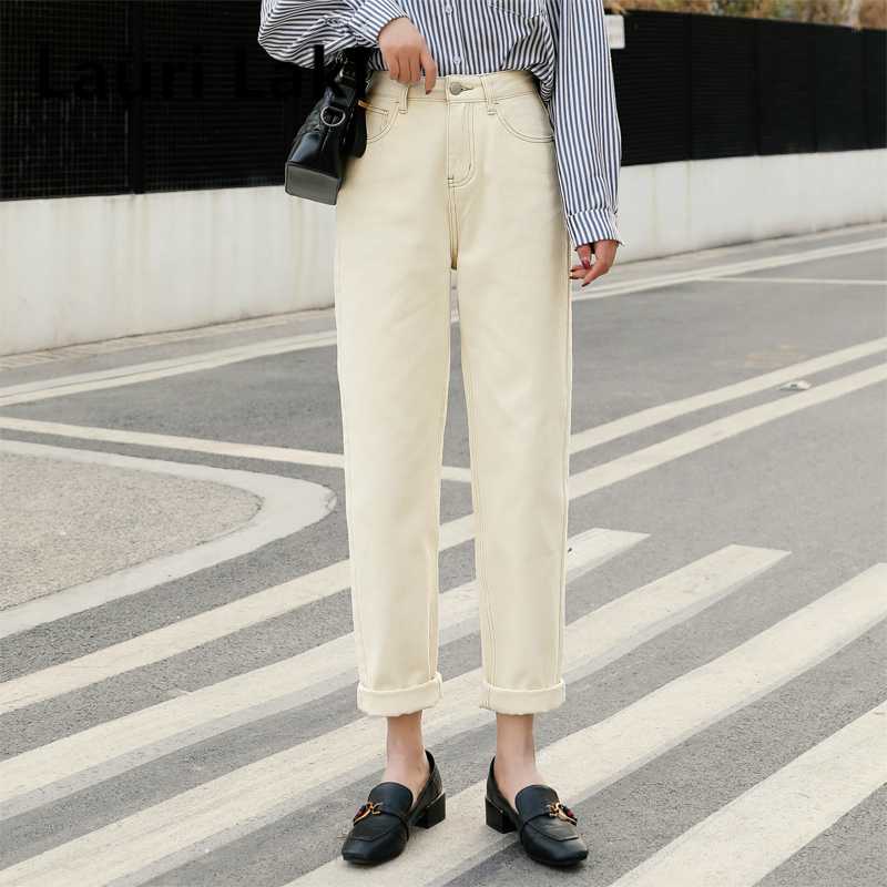 

White High Waist Women Jeans Plus Size Loose Straight Denim Pants Mujer Boyfriend Mom Jeans Maxi Summer 2020, Beige