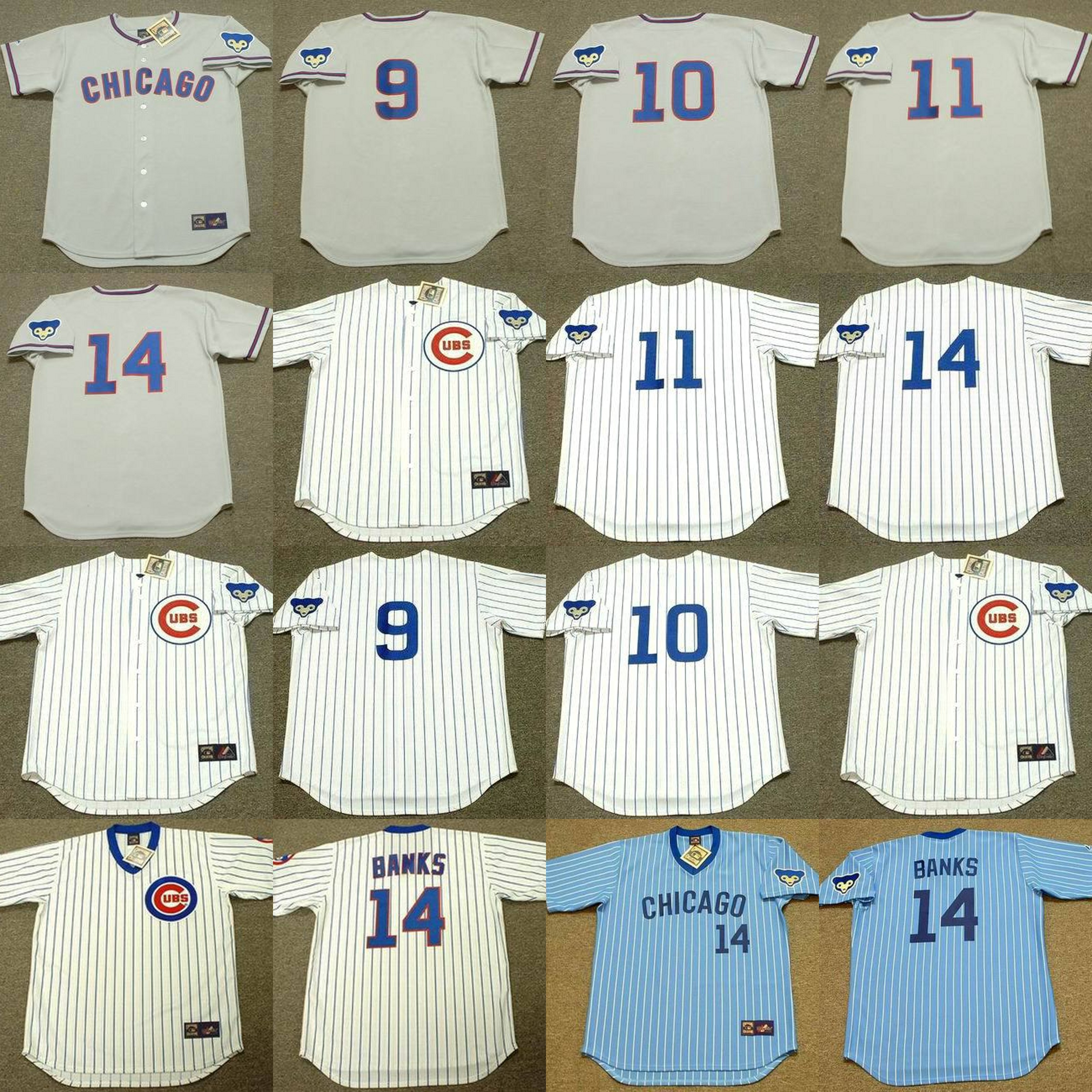 

Chicago 10 RON SANTO 9 RANDY HUNDLEY 11 DON KESSINGER 14 ERNIE BANKS 24 LOU BROCK baseball jersey stitched, 2 leo durocher