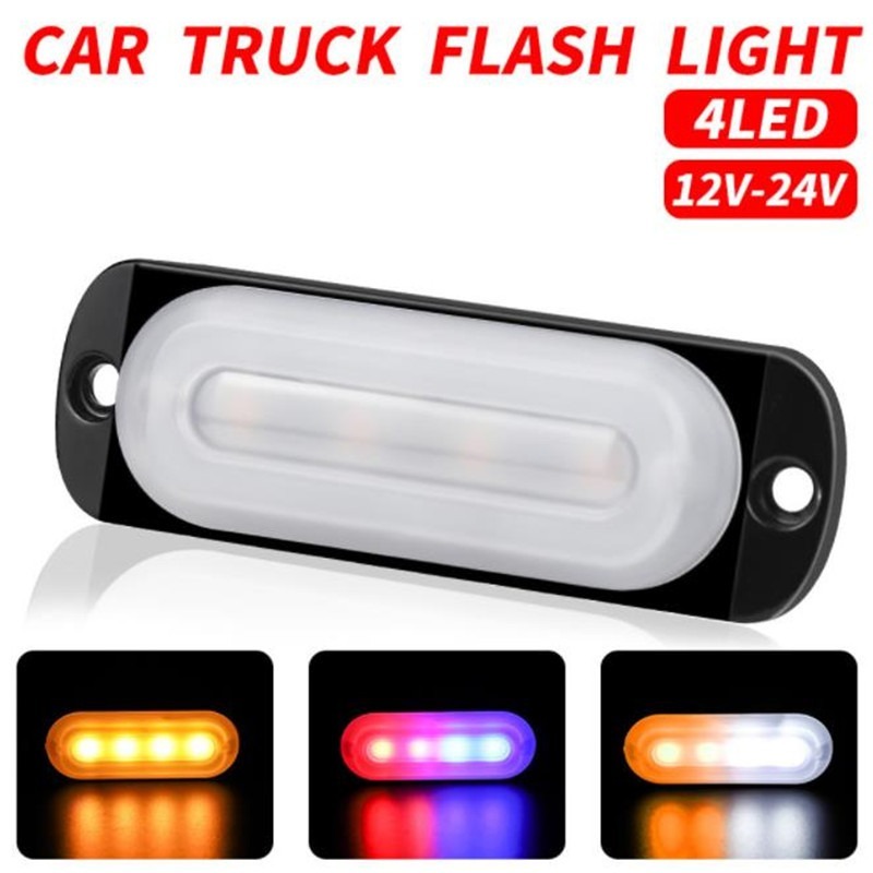 

New 12V-24V Sidelight Ultra-Thin 4LED Strobe Warning Light Strobe Lamp, As pic