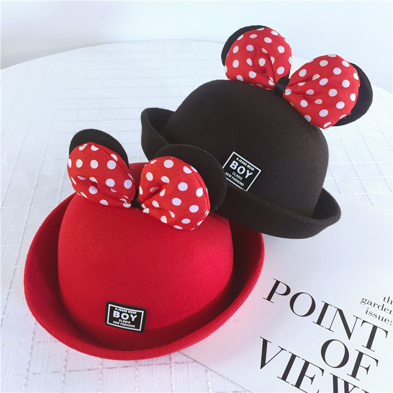 

Autumn Winter Solid Color Girls Wool Hat Boys Girls Fashion Girl Elegant Bow kids Hats Child Caps Kids Hats, Black
