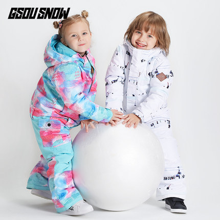 

GSOU SNOW One Piece Kids Ski Suit Snowboard Suit Boys Skiing Clothing Girls Winter Wear Windproof Waterproof Outdoor Sport Wear, Color 3