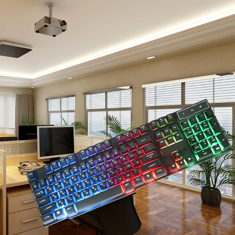 

Gaming Keyboard Colorful backlight Mechanical Keyboard Gaming USB 104 Keys Russian Gamer With Backlight Wire Key Board