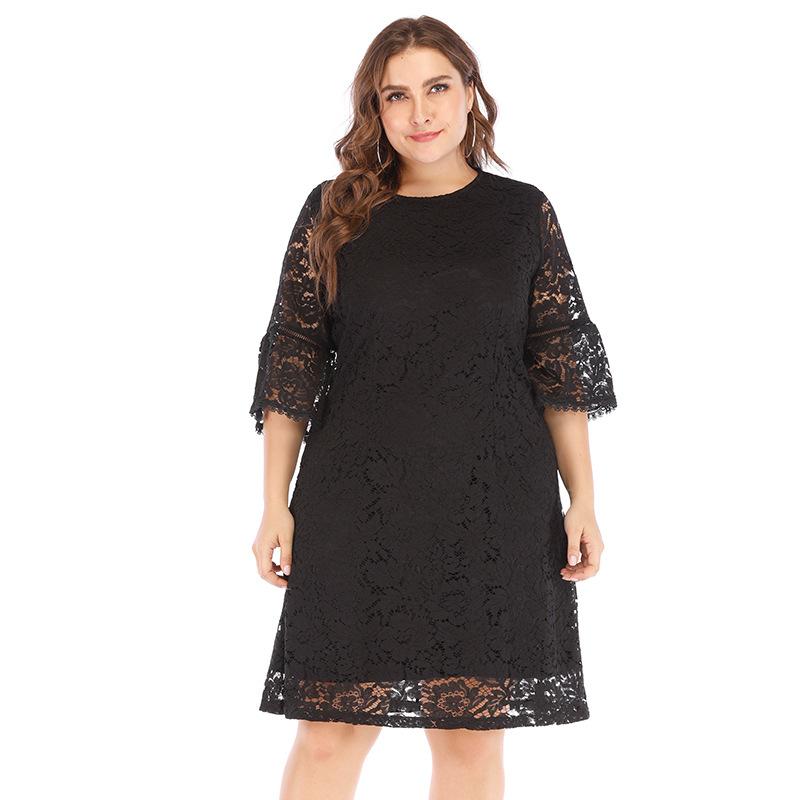

4XL 5XL 2020 Women Spring Large Size Lace Dress Big size Elegant A-Line Red Party Dress Black White Plus Lady Office