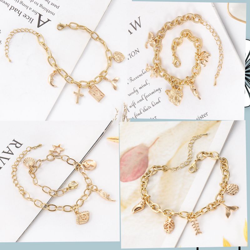 

Golden chain cross creative personality multi- trend youth gift bracelet shrink chain length