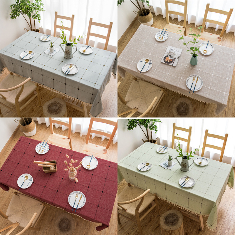

Modern Brief Cotton Solid Plaid Table Cloth Red Coffee Gray Green Square Rectangle Table Cloth Linen for Wedding Party Banquet