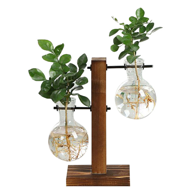 

Terrarium Vasevase Decoration Home Bonsai Flower Plant Vases Vintage Flower Pot Transparent Wooden Frame Glass Tabletop Plants