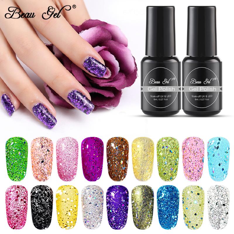 

Beau Gel 8ml Diamond Glitter UV Gel Polish LED Lamp Varnish Little Sequin decoration Lacquer Semi Permanent Nail Polish, Base