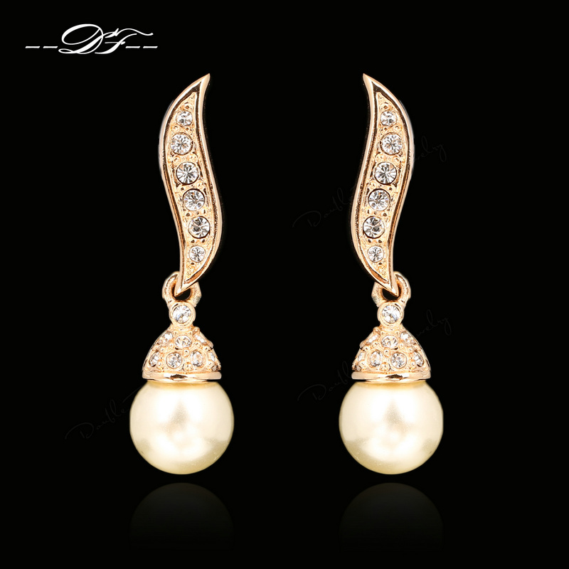 

Simulated Pearl beads Rose Gold Color Arc Stud Earrings HotSale Fashion Crystal Jewelry For Women brincos DFE039