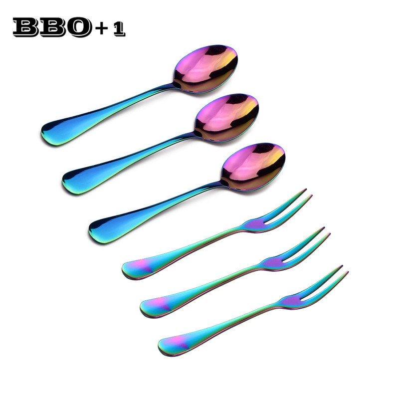 

6pcs Fruit Cake Fork Dessert Spoon Teaspoon Stainless steel Ice Coffee Teas spoon Cutlery Restaurant Party Cafe Christmas Gift