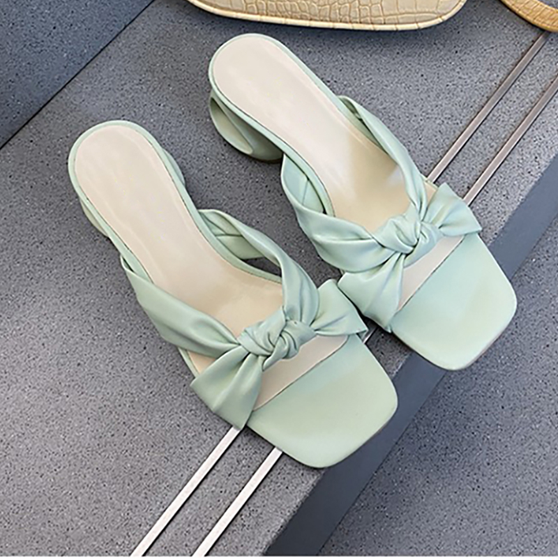 

CIALISA Green Midheel Special-heel New Women Shoes Summer 2020 Chunky Heels Butterflyknot Beach Square Toe Sandal