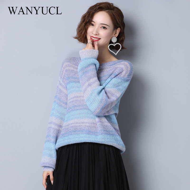 

WANYUCL2020 autumn new lazy sweater women loose Korean version of the pullover early autumn round neck striped sweater top women, Purple