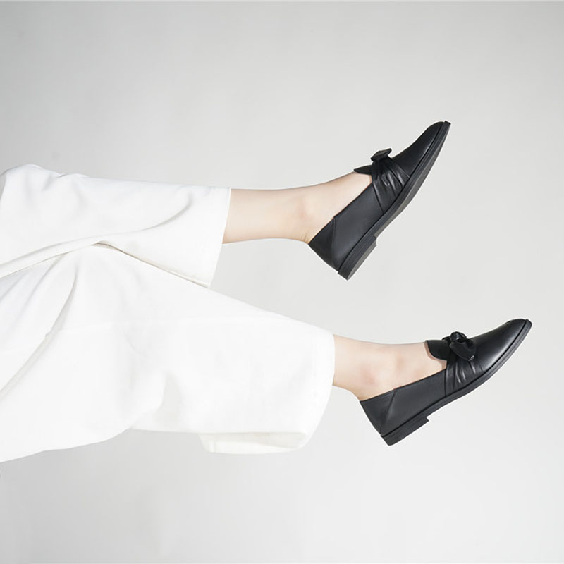 

Teahoo summer new women sandals stylish butterfly-knot women loafers high quality lady fashion asakuchi flat leisure shoes, Black