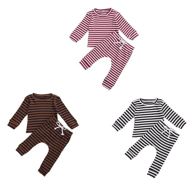 

1-4Years Baby Girls Stripe Long Sleeve T-Shirts Tops Pants Clothes 2Pcs Outfit Sets