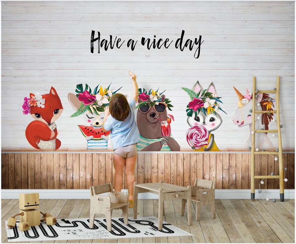 

3d wallpaper custom photo mural Animal cute rabbit fox bear unicorn children's room home decor photo wallpaper in the living room, Non-woven wallpaper