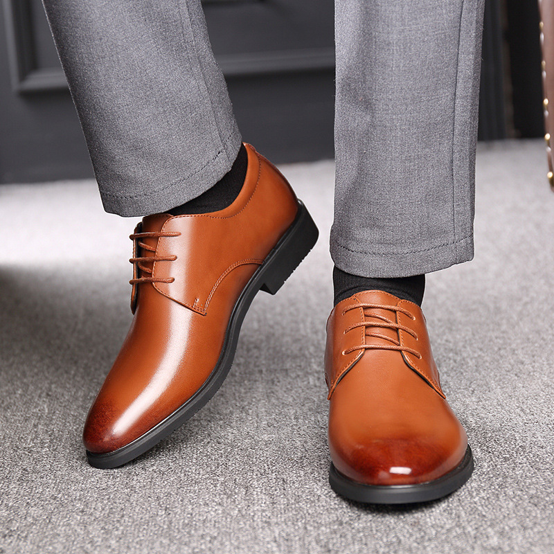 

Hidden Heel 6CM Formal Shoes Men Genuine Leather Brown Dress Shoes for Men Black Office Business New Abito Uomo Elegante
