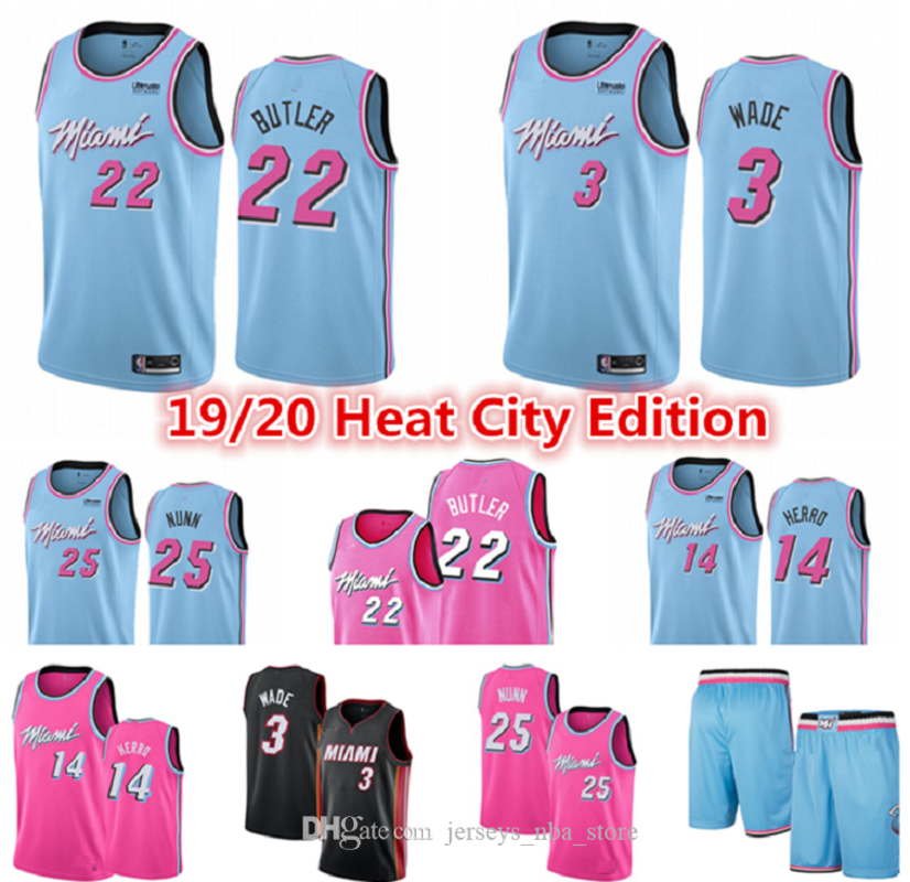 

Pink Mens Miami nba Heat Throwback jerseys Dwyane 3 Wade Tyler 14 Herro Jimmy 22 Butler Basketball Shorts Basketball Jersey, Black;red
