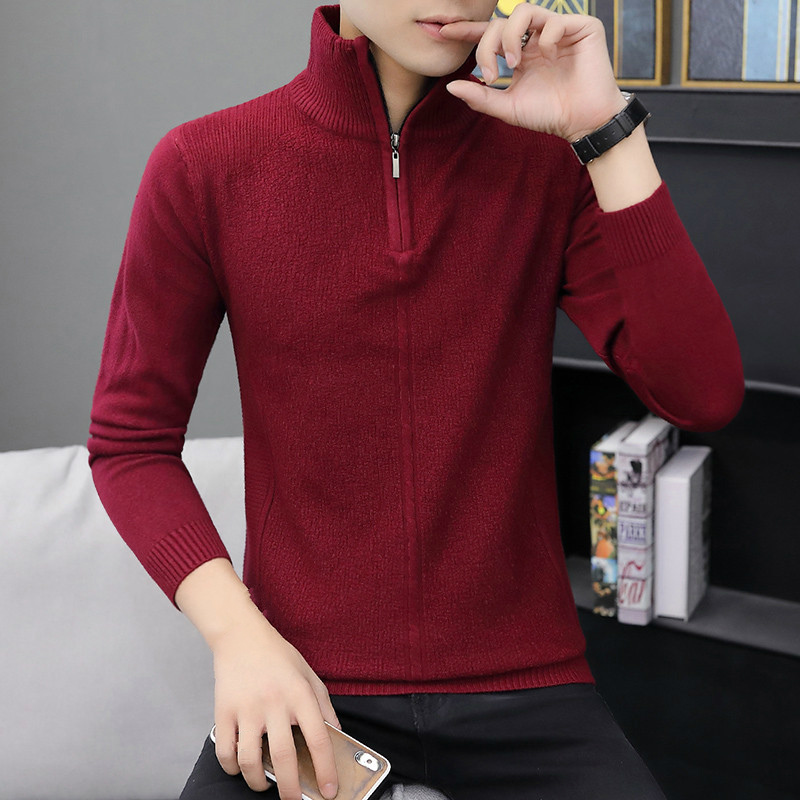 

Wine Red Turtleneck Sweater Men Casual Knitted Pullover High Collar Oversized Sweater Male Autumn Winter Long Sleeve Knitwear, Black