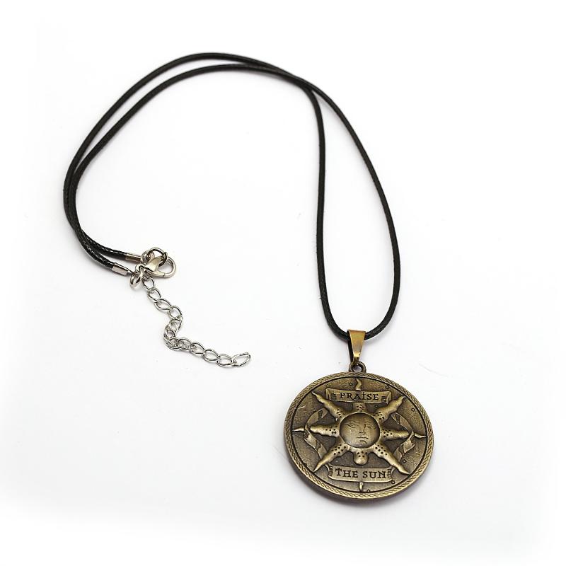 

J Store Dark Souls Necklace The Sun Praise Bronze Metal Shield Black Rope Chain Necklace For Women Men Jewelry Colar