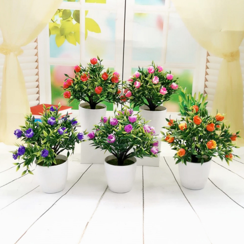

1pc Artificial Flower Simulation Green Plant Bonsai Wedding Home Furnishing Potted Artificial Plant-Red Lotus New
