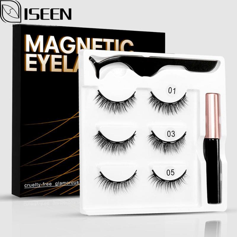 

3 pairs magnetic eyelashes magnetic liquid eyeliner eyelashes and tweezers set for long-lasting 3D mink false