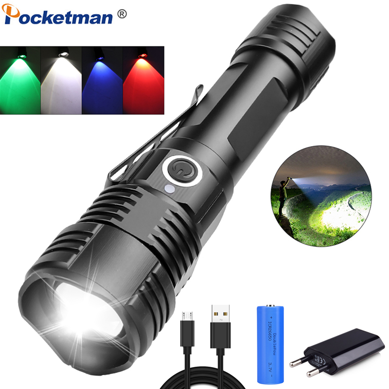 

4 Colors in One Multi-functional Tactical Hunting (Red/Green/blue/White Light)USB Rechargeable Torch Zoom