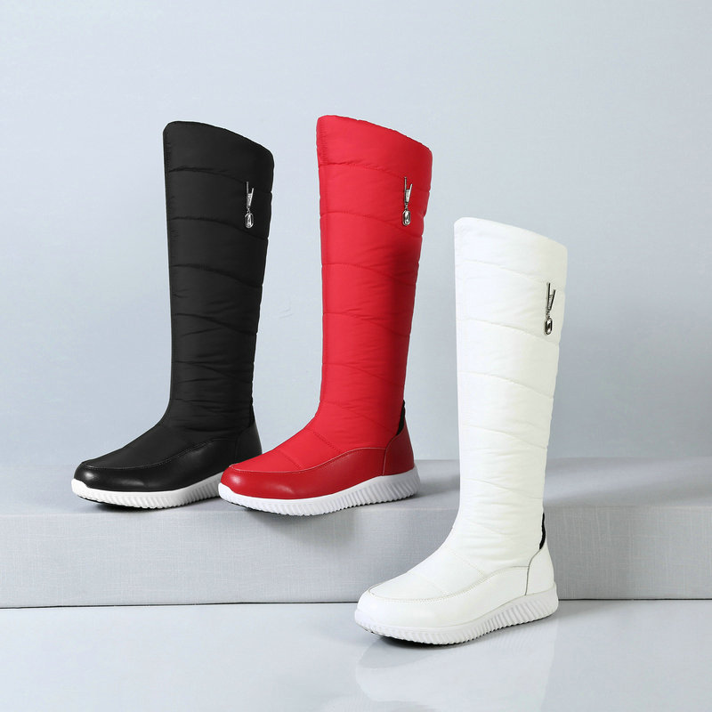 

Winter Warm Women Snow Boots Plush Women Knee High Boots Platform Flat with Ladies Slip on 2020 New Black Red White