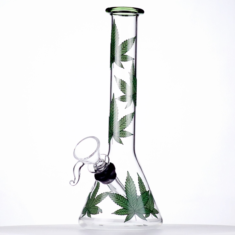 

Leaf graphics pyrex beaker bong glass water pipe bong oil rig recycler bong double filter dab rig