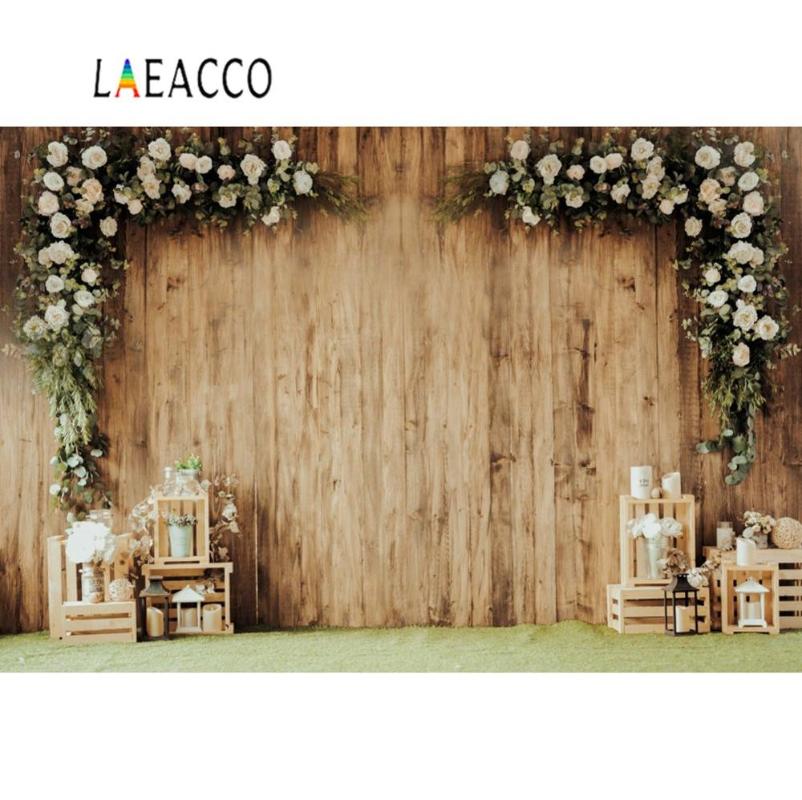 

Laeacco Photo Background Old Wooden Wall Wedding Stage Party Flowers Wreath Candle Child Portrait Photo Backgrounds Studio