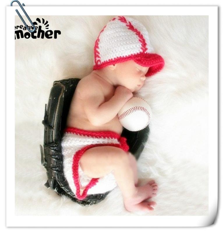 

Newborn Photography Props Baby Crochet Costume Baseball Photo Props Baby Cap+Pants Set Infant Photography Accessories Fotografia, White