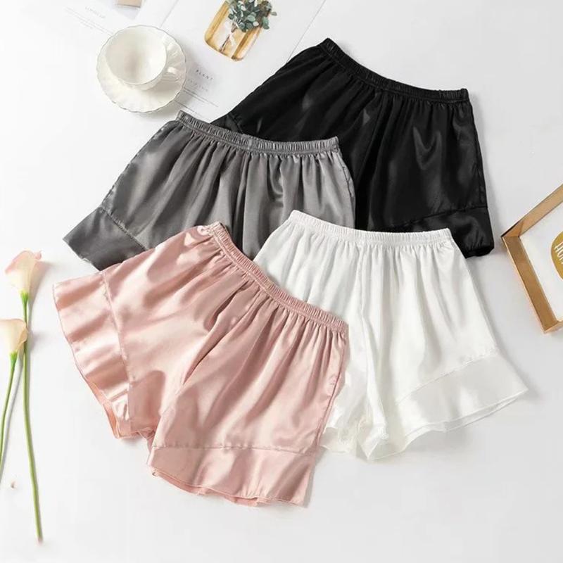

Ruffle Pajama shorts Women Stain Silk shorts Japanese style Soft simple elastic waist  home Pants underwear Dropship, Gray
