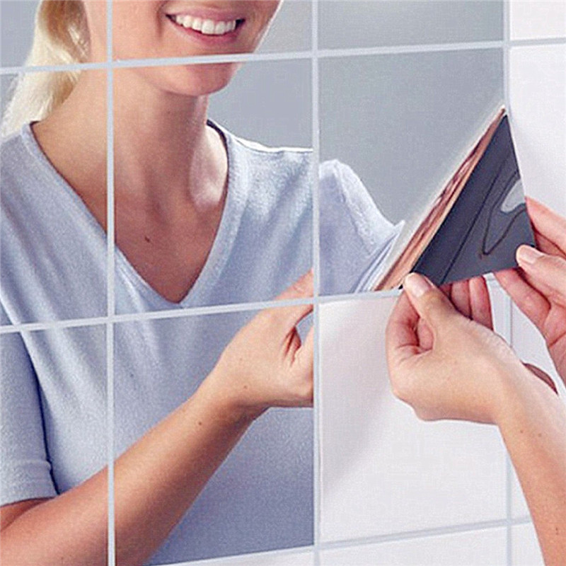 

New Arrival High Quality 9Pcs Square Mirror Tile Wall Stickers 3D Decal Mosaic Home Room Decoration DIY For Living Room Porch, As pic