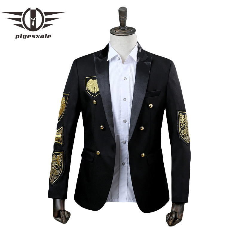 

Plyesxale Double Breasted Blazer Men Medal Designs Embroidery Blazer Jacket Annual Performance Black Red Prom Wear Q294